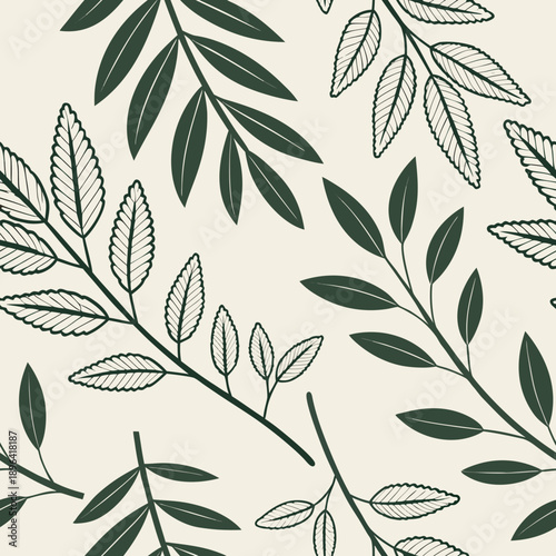 Minimal Scandinavian Botanical Leaves Seamless Pattern