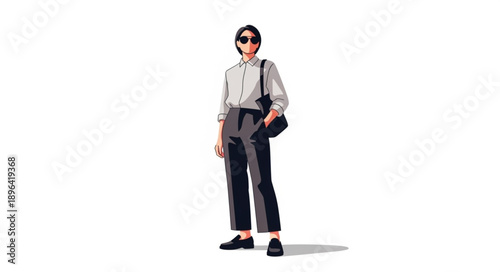 Stylish young woman standing confidently with a shoulder bag.