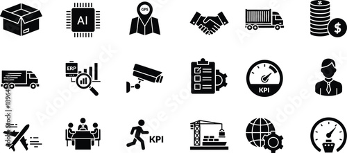 Business Icon Set. Business icon set with logistics delivery finance office and corporate symbols collection in flat vector style
