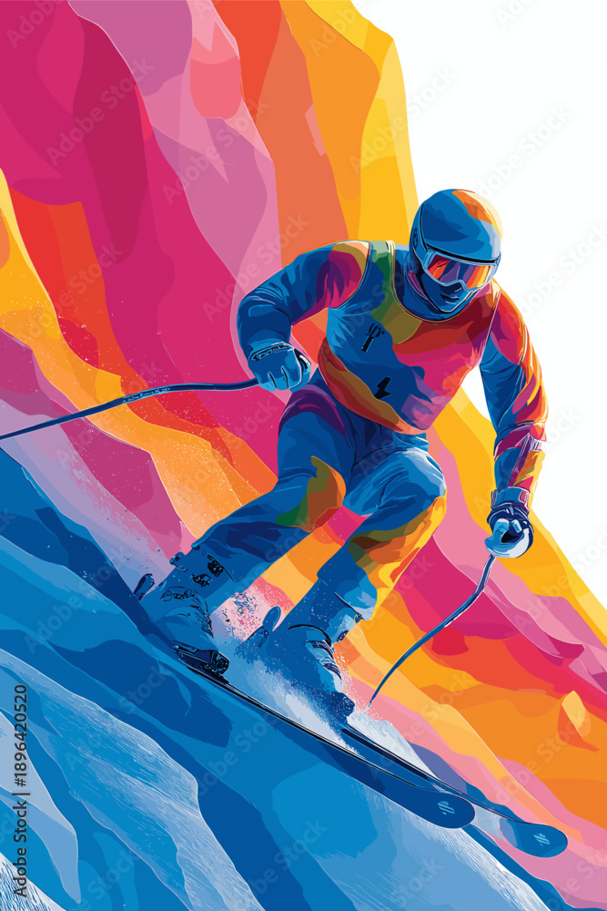 Fototapeta premium Alpine skiing graphic art effect poster. Alpine skiing dynamic multicolor graphic wallpaper or banner