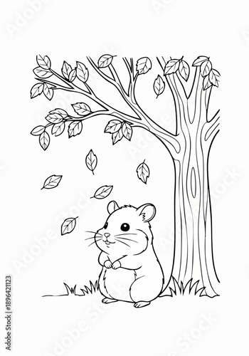 cute hamster under autumn tree.