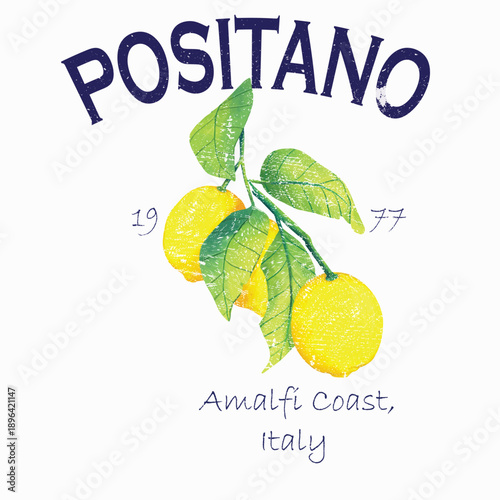 Minimalist hand drawn lemon branch illustration for Italian summer t-shirt design. Elegant citrus fruit graphic for apparel, stickers, and home decor posters. Amalfi coast style 