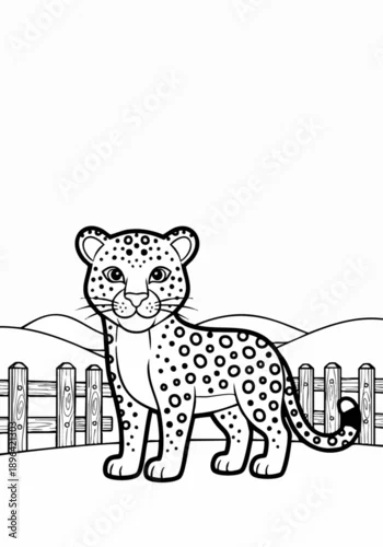 Obraz Leopard Illustration - A Detailed Black and White Drawing of a Spotted Feline.