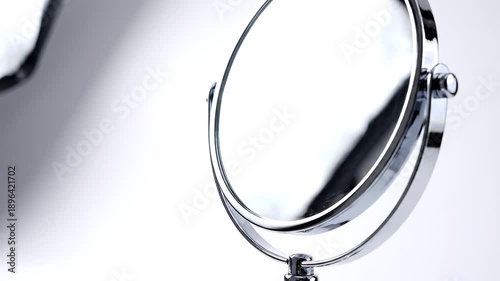 Wallpaper Mural Elegant rotating chrome makeup mirror on a seamless white background for beauty products Torontodigital.ca