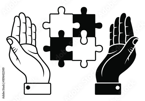 Two Hands and a Four-Piece Puzzle: Symbolizing Unity and Collaboration
