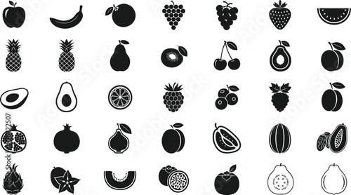 Variety of fresh fruit icons in simple modern design