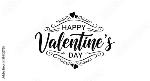 A decorative black calligraphy design displays happy valentine s day with heart motifs and ornate swirls high quality professional
