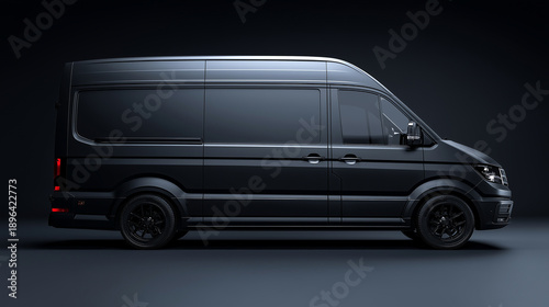 Design mockup of a delivery van in a creative studio with studio lighting