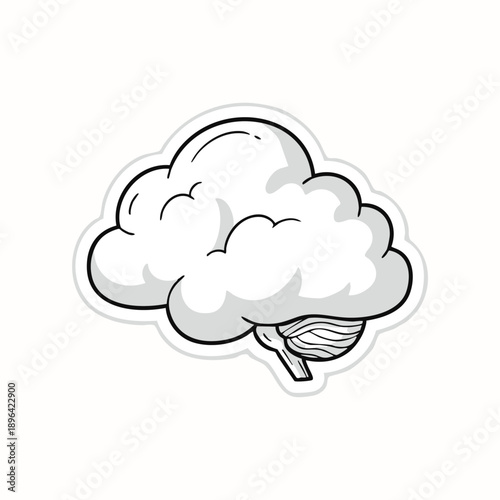 Creative illustration of a brain shaped like a cloud. Concept of imagination, creativity, ideas, thinking, and daydreaming. Clean modern style.