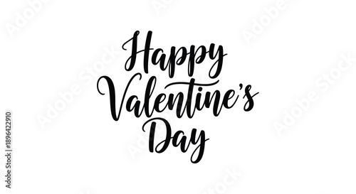 A black and white graphic displays the phrase happy valentine s day in elegant flowing cursive handwriting high quality