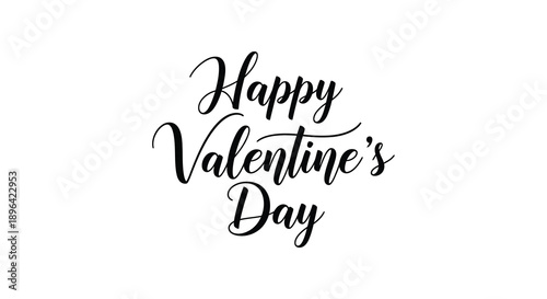 A simple black and white image displays elegant flowing calligraphy spelling out happy valentine s day high quality professional