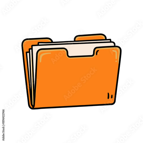 Cartoon style Orange File Folder with Documents Inside for Organization