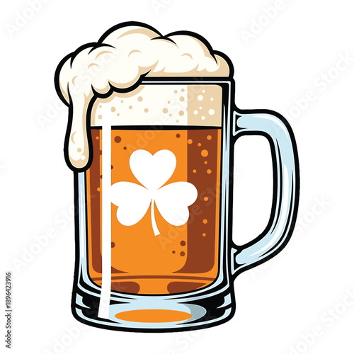 Amber beer mug with shamrock symbol for St. Patrick's Day