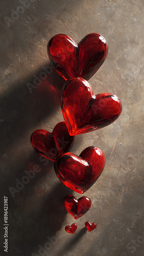 A Valentine's Day celebration with love hearts arranged artistically on a textured surface