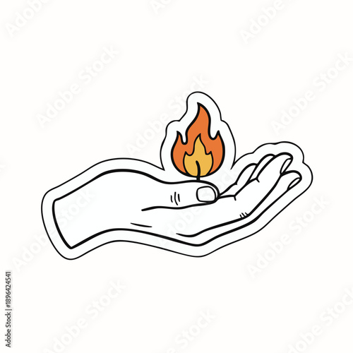 Illustration of a hand holding a flame. Symbolic concept of power, passion, energy, creativity, and inner strength.