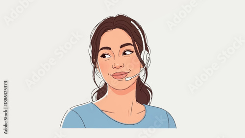 Young woman wearing a headset and looking to the side.