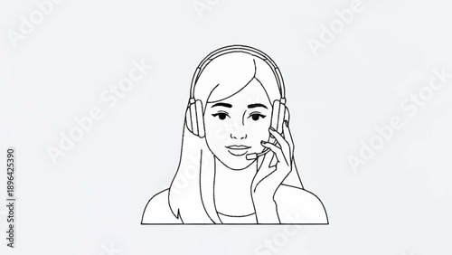 Young woman wearing headphones and headset for communication.