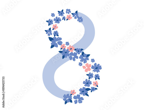 8 March. Women day background with frame flowers.