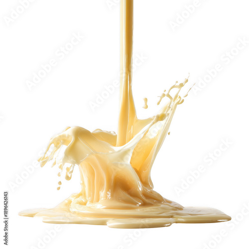 Pouring condensed milk, flowing sweet evaporated cream [Transparent Background PNG].