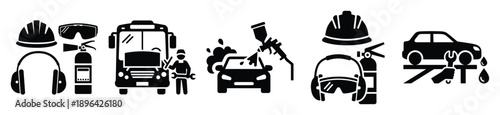 collection of  taxi maintenance vector icon set, Automobile service silhouette icons