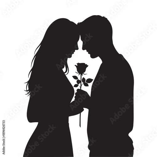 Romantic Silhouette of Couple with Rose