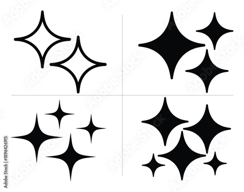 Four Panels of Black and White Starburst Sparkle Graphics