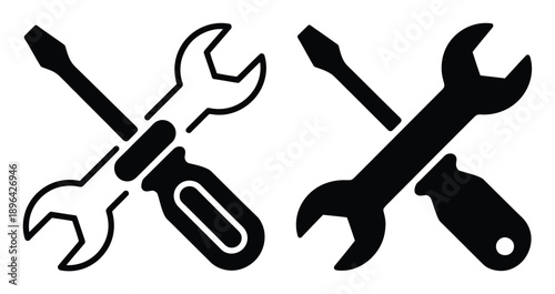 Crossed Wrench and Screwdriver Icons - Industrial and Repair Tools