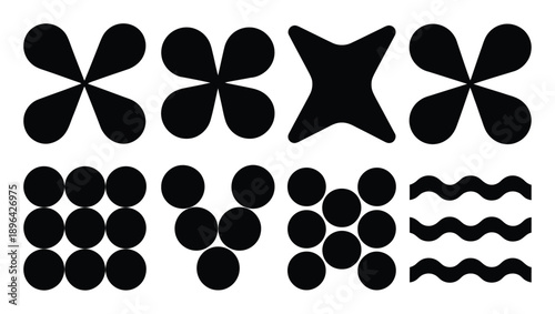 Collection of Abstract Black Shapes and Patterns on White Background