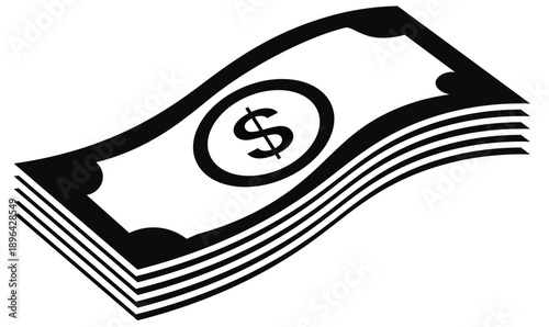 Stack of Dollar Bills Icon – Black and White Money Vector Illustration