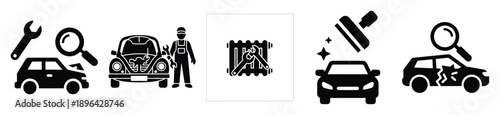 collection of  collision repair vector icon set, Automobile service silhouette icons