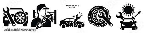collection of  customer waiting area vector icon set, Automobile service silhouette icons