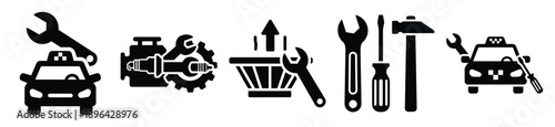 collection of  cruise control repair vector icon set, Automobile service silhouette icons