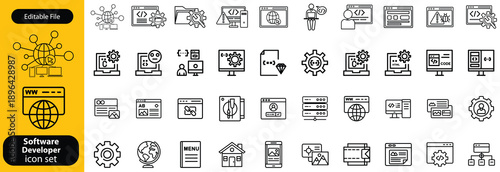 Software Developer line editable icon set. Vector illustration