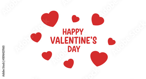 A cheerful illustration displays the text happy valentine s day surrounded by multiple vibrant red heart shapes high quality