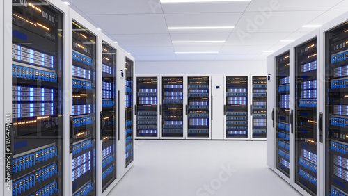 Shot of Data Center With Multiple Rows of Fully Operational Server Racks. Modern Telecommunications,Data center cooling,server room,3d rendering