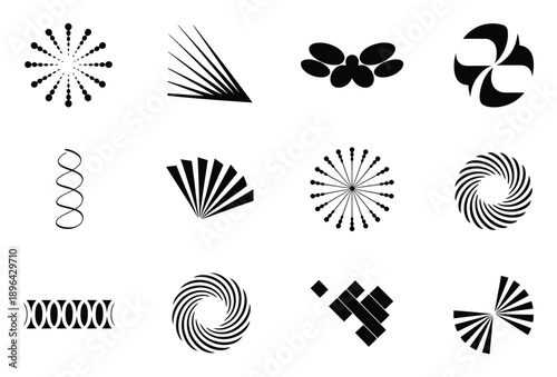 Collection of Abstract Geometric and Radial Black and White Graphic Designs
