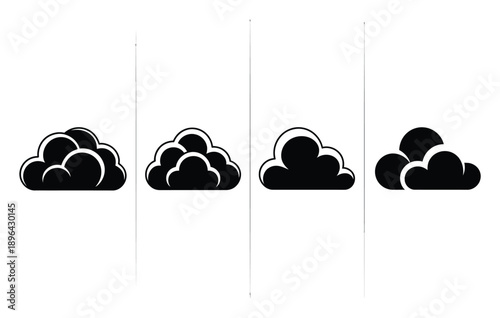 Four stylized black cloud icons with white outlines on a white background