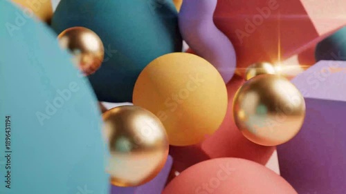 Abstract 3 d shapes composition with spheres cubes and colorful elements