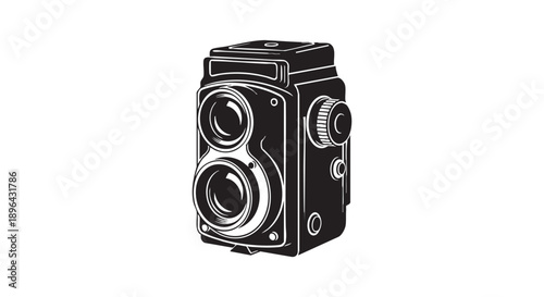 Vintage Twin Lens Reflex TLR Film Camera Vector Illustration