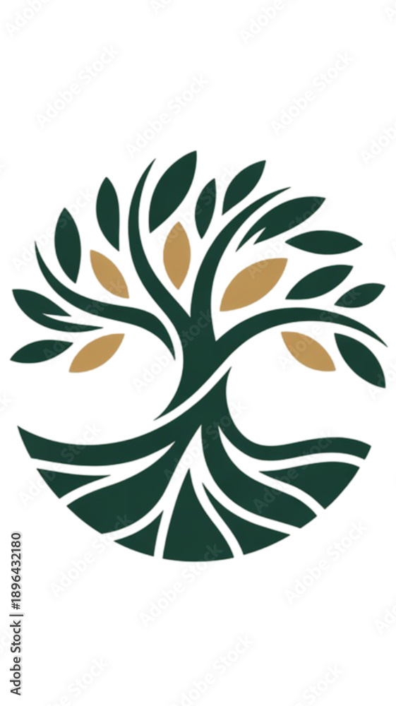 Fototapeta premium Tree logo with green leaves isolated on transparent background.