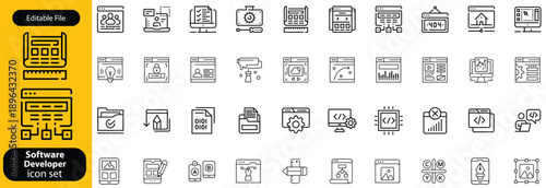Software Developer line editable icon set. Vector illustration