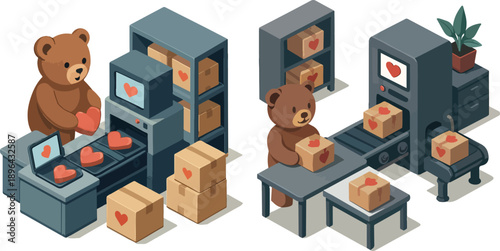 Teddy Day Love Delivery Process Illustrated with Teddy Bear Vector