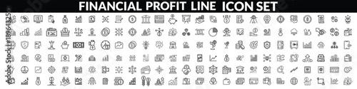 
Financial profit line icon set. Containing Money income, money savings, earnings, money, cash, investment, financial growth and more. Editable stroke. Vector illustration