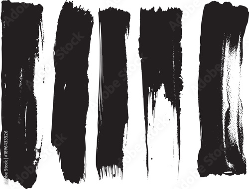 Brush set. Vector black paint brush spots, highlighter lines or felt-tip pen marker. Ink smudge abstract shape stains and smear set with texture