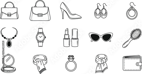 Elegant fashion accessories for women on white background