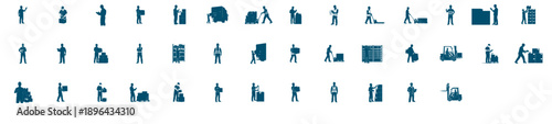 Logistics personnel silhouettes illustrating diverse warehouse operations and freight handling tasks Collection