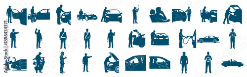 Auto mechanic repairing car engine silhouette Collection