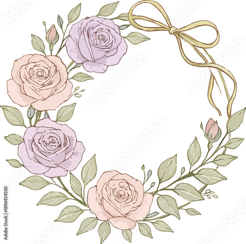 Elegant Circular Rose Garland – Romantic Floral Illustration for Rose Day
