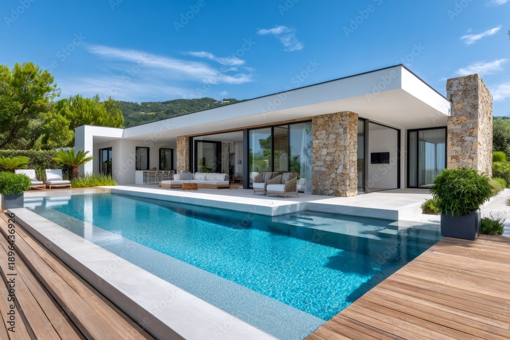 Fototapeta premium Modern luxury villa with outdoor swimming pool and terrace