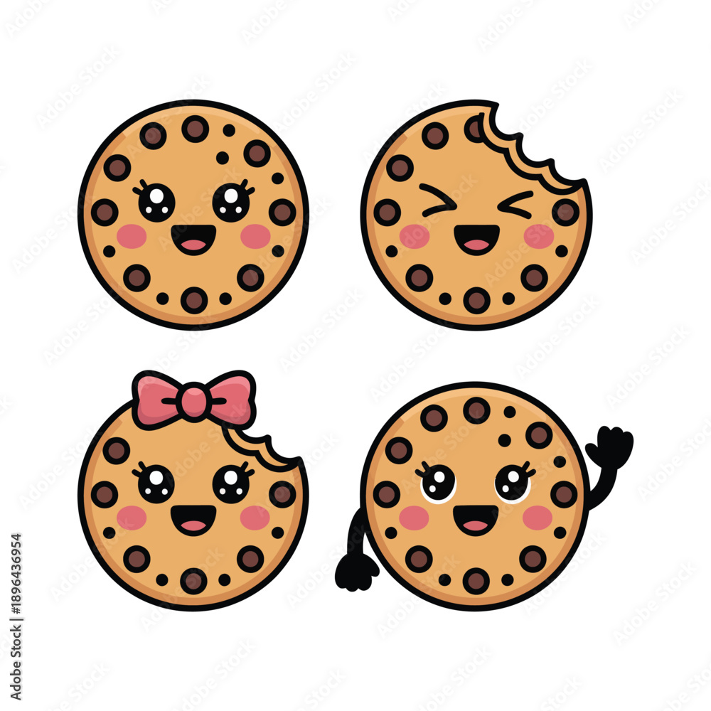 Fototapeta premium Happy Cute Cookie Characters on White Background